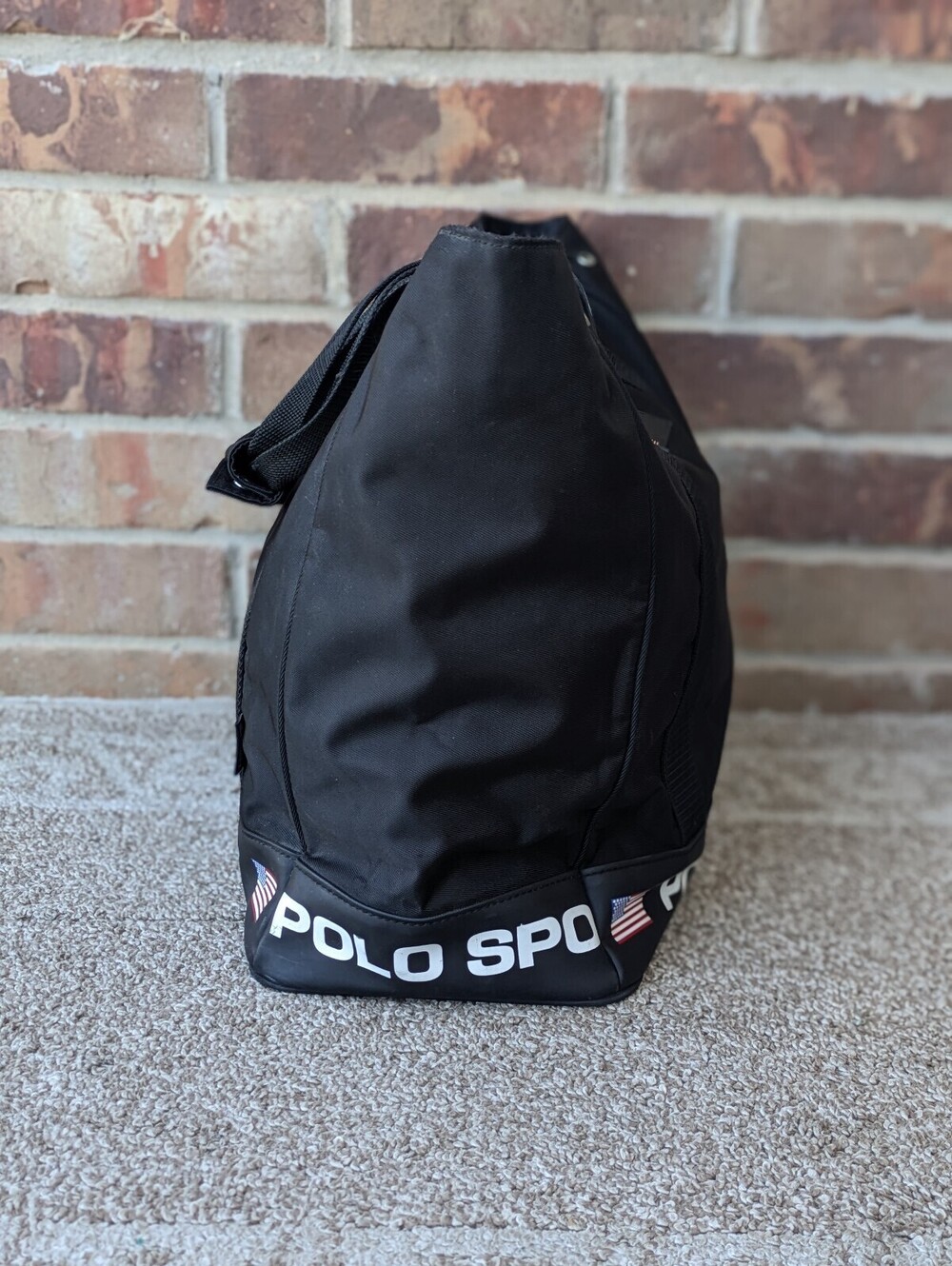 Polo Sport Ralph Lauren Vintage Tote Bag Black Canvas Big Spellout Flag Large - Picture 2 of 8